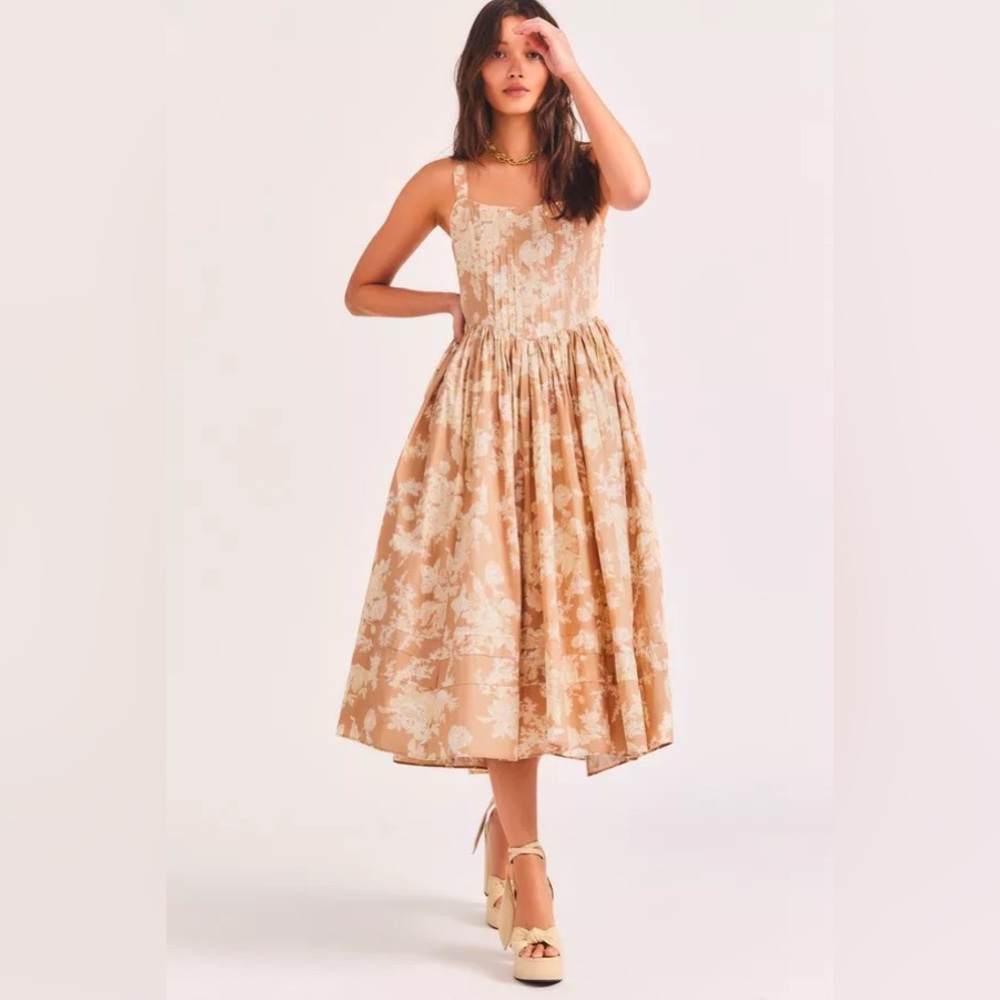 LOVESHACKFANCY  Majory Midi Dress In Espresso